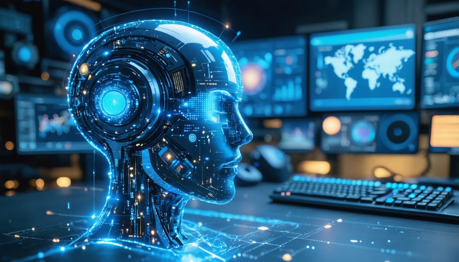 Loan officers collaborating with digital technology in modern office environment