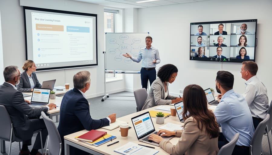Group training session with attendees listening in a classroom setting